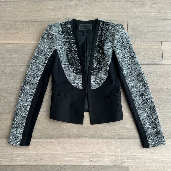 BCBG Black Tweed Color Block Blazer - Picture 3 of 8